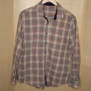 Tasso Elba Mens Rust Tan Green Plaid Button Down Shirt Large